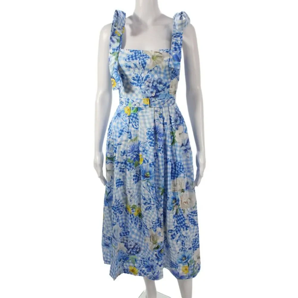 Mary Katrantzou Womens Fit & Flare Square Neck Blue Dress Size 6